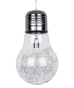 GloboStar® LAMP 01677 Μοντέρνο Κρεμαστό Φωτιστικό Οροφής Μονόφωτο 1 x E27 Ασημί Νίκελ Μεταλλικό Διάφανο Γυαλί Φ30 x Υ52cm