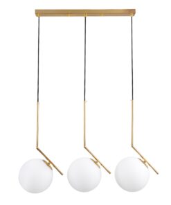 GloboStar® MONROE 00955 Μοντέρνο Κρεμαστό Φωτιστικό Οροφής Τρίφωτο 3 x E27 Χρυσό – Λευκό Μεταλλικό Μπάλα Μ74 x Π25 x Υ50cm