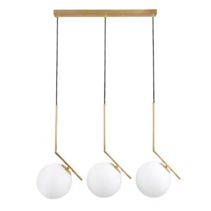 GloboStar® MONROE 00955 Μοντέρνο Κρεμαστό Φωτιστικό Οροφής Τρίφωτο 3 x E27 Χρυσό – Λευκό Μεταλλικό Μπάλα Μ74 x Π25 x Υ50cm