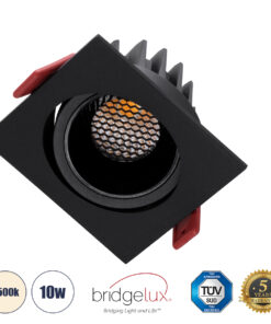 GloboStar® LEO-SQ 60292 Χωνευτό LED Spot Downlight TrimLess Μ8.5xΠ8.5cm 10W 1300lm 38° AC 220-240V IP20 Μ8.5 x Π8.5 x Υ6.6cm – Τετράγωνο – Κινούμενο – Μαύρο & Anti-Glare HoneyComb – Φυσικό Λευκό 4500K – Bridgelux COB – 5 Years Warranty