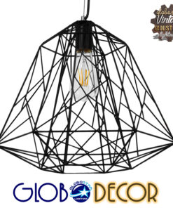 GloboStar® GRID 01022 Vintage Industrial Kρεμαστό Φωτιστικό Οροφής Μονόφωτο Μαύρο Μεταλλικό Πλέγμα Φ32 x Y34cm