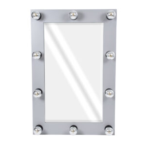 GloboStar® MAKEUP MIRROR-60×90-3 Μοντέρνος Καθρέπτης Μακιγιάζ με Πλαίσιο Φυσικού Ξύλου με Διακόπτη On/Off 10 x E27 AC220-240V – Μ60 x Π7 x Υ90cm – Γκρι Τσιμέντου
