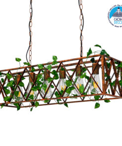 GloboStar® CLARITY 00963 Vintage Industrial Κρεμαστό Φωτιστικό Οροφής Πολύφωτο 6 x E27 Καφέ Σκουριά Μεταλλικό Πλέγμα Μ78 x Π25 x Υ22cm