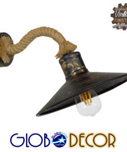 GloboStar® BRASTA 01131 Vintage Φωτιστικό Τοίχου Απλίκα Μονόφωτο Μπρούτζινο Σκουριά Μεταλλικό Καμπάνα με Μπεζ Σχοινί Φ27 x Μ32 x Π27 x Υ34cm