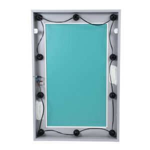GloboStar® MAKEUP MIRROR-60×90-3 Μοντέρνος Καθρέπτης Μακιγιάζ με Πλαίσιο Φυσικού Ξύλου με Διακόπτη On/Off 10 x E27 AC220-240V – Μ60 x Π7 x Υ90cm – Γκρι Τσιμέντου