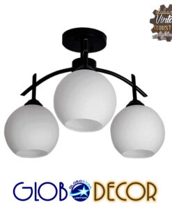 GloboStar® LUNA 01087 Μοντέρνο Φωτιστικό Οροφής Τρίφωτο Μαύρο Μεταλλικό με Λευκό Γυαλί Φ45 x Y39cm