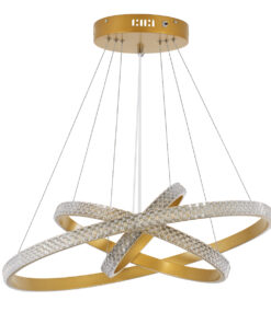 GloboStar® DIAMOND TRIO 61137-DECO Κρεμαστό Φωτιστικό Δαχτυλίδι-Κύκλος LED CCT 100W 12123lm 360° AC 220-240V – Εναλλαγή Φωτισμού μέσω Τηλεχειριστηρίου All In One Ψυχρό 6000k+Φυσικό 4500k+Θερμό 2700k Dimmable Φ25+40+60cm – Χρυσό Βούρτσας – 3 Years Warranty