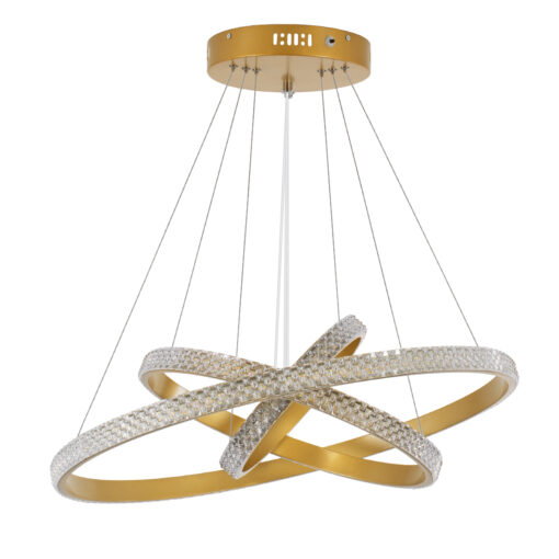 GloboStar® DIAMOND TRIO 61137-DECO Κρεμαστό Φωτιστικό Δαχτυλίδι-Κύκλος LED CCT 100W 12123lm 360° AC 220-240V – Εναλλαγή Φωτισμού μέσω Τηλεχειριστηρίου All In One Ψυχρό 6000k+Φυσικό 4500k+Θερμό 2700k Dimmable Φ25+40+60cm – Χρυσό Βούρτσας – 3 Years Warranty