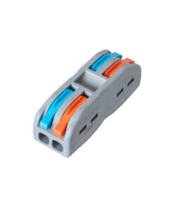 GloboStar® FAST-CONNECT 69911 Διπλή Κλέμα Ταχείας Σύνδεσης & Διακλάδωσης Καλωδίων – 2 x Είσοδοι & 2 x Έξοδοι με Συμβατή Διατομή Καλωδίων 0.08mm² έως 2.5mm² – 250V/4KV 32A Max – Μ2 x Π4 x Υ1.5cm – Γκρι με Πορτοκαλί & Μπλε – Πακέτο 5 Τεμαχίων – 5 Years Warranty