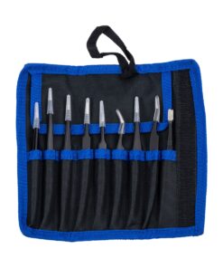 GloboStar® 79997 Επαγγελματικό Mini Σετ Λαβίδων – Τσιμπίδων – Tweezers 9 Τεμαχίων σε 1 DIY Tool Kit Υψηλής Αντοχής Stainless Steel Μαύρο Μ19 x Π2.5 x Υ19cm