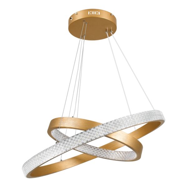 GloboStar® DIAMOND DUO 61151-DECO Κρεμαστό Φωτιστικό Δαχτυλίδι-Κύκλος LED CCT 75W 8743lm 360° AC 220-240V – Εναλλαγή Φωτισμού μέσω Τηλεχειριστηρίου All In One Ψυχρό 6000k+Φυσικό 4500k+Θερμό 2700k Dimmable Φ40+60cm – Χρυσό Βούρτσας – 3 Years Warranty