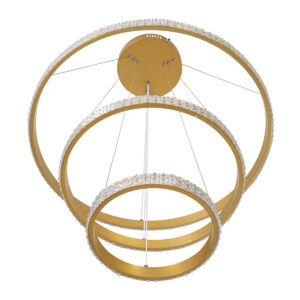 GloboStar® DIAMOND TRIO 61137-DECO Κρεμαστό Φωτιστικό Δαχτυλίδι-Κύκλος LED CCT 100W 12123lm 360° AC 220-240V – Εναλλαγή Φωτισμού μέσω Τηλεχειριστηρίου All In One Ψυχρό 6000k+Φυσικό 4500k+Θερμό 2700k Dimmable Φ25+40+60cm – Χρυσό Βούρτσας – 3 Years Warranty