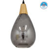 GloboStar® NOAH 01489 Μοντέρνο Κρεμαστό Φωτιστικό Οροφής Μονόφωτο 1 x E27 Γυάλινο με Ξύλο Μαύρο Φιμέ Νίκελ Φ16 x Υ30cm