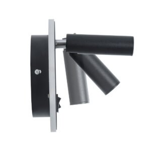 GloboStar® LADY-R 60938 Μοντέρνο Φωτιστικό Τοίχου – Απλίκα Ξενοδοχείου Bed Side LED 6W 600lm 36° & 360° AC 220-240V – Reading Light & Κρυφός Φωτισμός – Φορτιστής USB 3A – Φ15 x Υ7cm – Φυσικό Λευκό 4500K – Μαύρο – 3 Χρόνια Εγγύηση