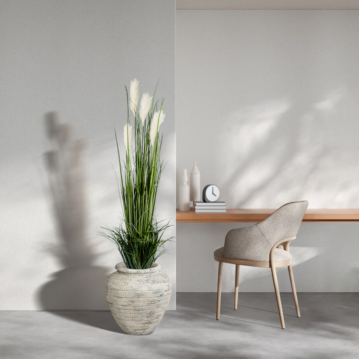 GloboStar® Artificial Garden IRISH 20722 Επιδαπέδιο Πολυεστερικό Τσιμεντένιο Κασπώ Γλάστρα – Flower Pot Λευκό με Μπεζ Φ55 x Υ60cm