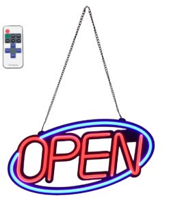 GloboStar® 85860 Φωτιστικό Ταμπέλα Φωτεινή Επιγραφή NEON LED Σήμανσης Animated Ovale OPEN 30W AC 230V με Διακόπτη On/Off και Ασύρματο Χειριστήριο IR Μπλε – Κόκκινο