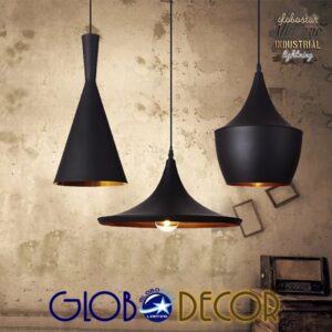 GloboStar® SHANGHAI BLACK 01025 SET 3 Μοντέρνα Κρεμαστά Φωτιστικά Οροφής Τρίφωτο 3 x E27 Μαύρα Μεταλλικά Καμπάνα