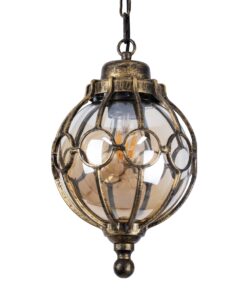 GloboStar® ETOILE 00988 Vintage Industrial Κρεμαστό Φωτιστικό Οροφής Μονόφωτο 1 x E27 Μπρονζέ Χρυσό Μεταλλικό Πλέγμα με Μελί Γυαλί Φ18 x Υ27cm