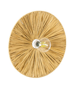 GloboStar® COLOMBO 02283 Boho Φωτιστικό Τοίχου – Απλίκα Μονόφωτο 1 x E27 AC 220-240V IP20 – Φ40 x Υ4.5cm – Μπεζ Καφέ Φυσική Ράφια Άχυρο Πλέγμα – 5 Χρόνια Εγγύηση