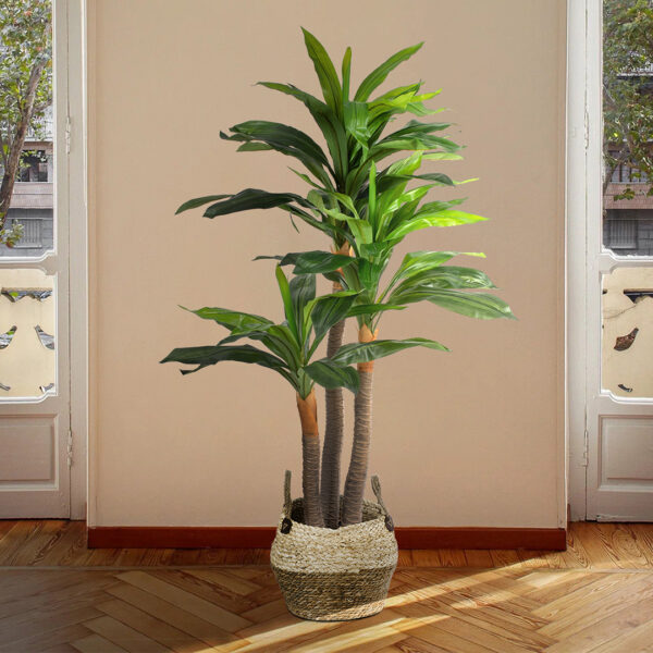 GloboStar® Artificial Garden ANDROS 20317 Διακοσμητικό Πλεκτό Καλάθι – Κασπώ Γλάστρα – Flower Pot Καφέ με Μπεζ Φ29cm x Υ30cm