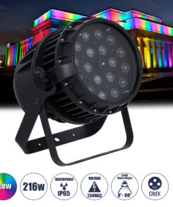 GloboStar® 51114 MINOTAUR Επαγγελματική Κεφαλή PAR DMX512 216W AC 220V-240V 4in1 BEAM – WASH – SPOT – ZOOM 8° – 60° OSRAM LED Αδιάβροχη IP65 RGBW – Μαύρο – L24.8 x W28 x H37cm