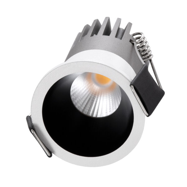 GloboStar® MICRO-S 60235 Χωνευτό LED Spot Downlight TrimLess Φ4cm 5W 625lm 38° AC 220-240V IP20 Φ4 x Υ5.9cm – Στρόγγυλο – Λευκό με Μαύρο Κάτοπτρο – Θερμό Λευκό 2700K – Bridgelux COB – 5 Years Warranty