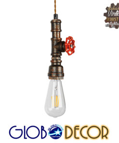 GloboStar® FAUCET 01414 Vintage Industrial Κρεμαστό Φωτιστικό Οροφής Μονόφωτο 1 x E27 Καφέ Σκουριά Μεταλλικό Μ5 x Π7.5 x Y20cm