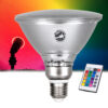 GloboStar® 60233 Λάμπα LED E27 PAR38 Κήπου Σκληρού Υάλου 18W 1200lm 60° AC 220-240V IP65 Φ12 x Υ13cm – Εναλλαγή Φωτισμού μέσω Τηλεχειριστηρίου – Πολύχρωμο RGB – 3 Years Warranty