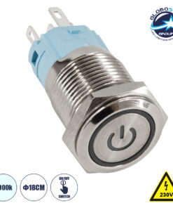 GloboStar® 70770 LED Φωτιζόμενος Διακόπτης Χωνευτός – Μπουτόν On/Off Ανοξείδωτος AC 220-240V Αδιάβροχο IP67 Φ18mm με Angel Eye Ψυχρό Λευκό 6000K