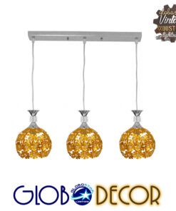 GloboStar® MARGARO 01671 Μοντέρνο Κρεμαστό Φωτιστικό Οροφής Τρίφωτο 3 x E27 Χρυσό Μεταλλικό με Κρύσταλλα Μ64 x Π18 x Υ24cm