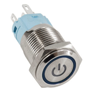 GloboStar® 70783 LED Φωτιζόμενος Διακόπτης Χωνευτός – Μπουτόν On/Off Ανοξείδωτος DC 12V με Angel Eye Αδιάβροχο Φ18mm IP67 Μπλε
