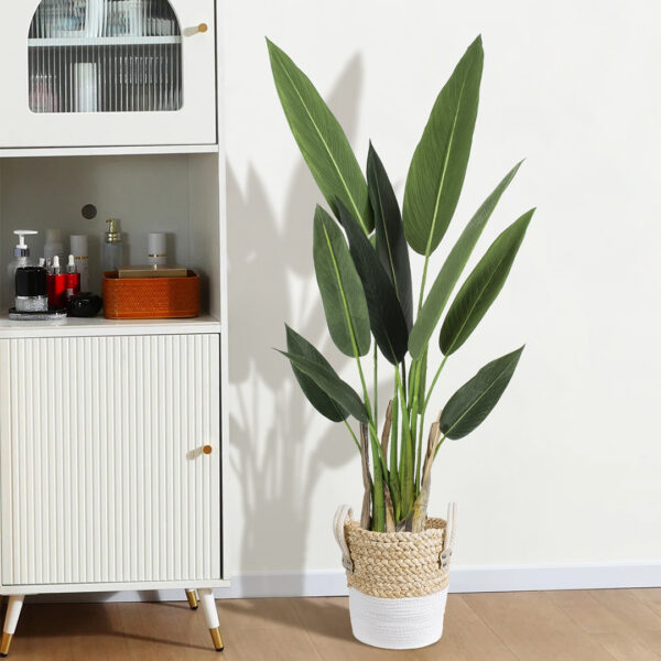 GloboStar® Artificial Garden NEVADA 20575 Διακοσμητικό Πλεκτό Κασπώ Γλάστρα – Flower Pot Μπεζ με Λευκό Φ23 x Υ23cm