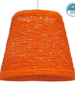 GloboStar® PLAYROOM 00997 Vintage Κρεμαστό Φωτιστικό Οροφής Μονόφωτο 1 x E27 Πορτοκαλί Ξύλινο Ψάθινο Rattan Φ32 x Υ27cm