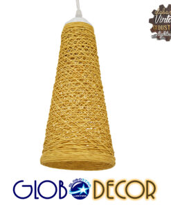 GloboStar® INCASS 01625 Vintage Κρεμαστό Φωτιστικό Οροφής Μονόφωτο 1 x E27 Μπεζ Ξύλινο Ψάθινο Rattan Φ15 x Υ30.5cm