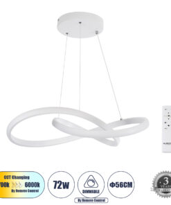 GloboStar® DEXTER 61050 Κρεμαστό Φωτιστικό Οροφής Design LED CCT 72W 8064lm 300° AC 220-240V – Εναλλαγή Φωτισμού μέσω Τηλεχειριστηρίου All In One Ψυχρό 6000k+Φυσικό 4500k+Θερμό 2700k Dimmable Φ56cm – Λευκό – 3 Years Warranty