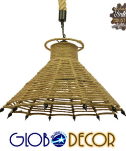 GloboStar® OZERO 01603 Vintage Κρεμαστό Φωτιστικό Οροφής Μονόφωτο 1 x E27 Μπεζ Καμπάνα με Σχοινί Φ41 x Υ28cm