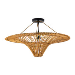 GloboStar® PALERMO 02308 Boho Φωτιστικό Οροφής Μονόφωτο 1 x E27 AC220-240V IP20 – Φ60 x Υ36cm – Μπεζ Καφέ Ξύλινο Μπαμπού Πλέγμα – 5 Χρόνια Εγγύηση
