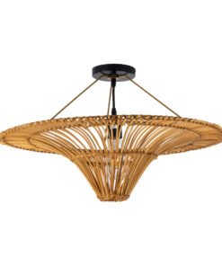 GloboStar® PALERMO 02308 Boho Φωτιστικό Οροφής Μονόφωτο 1 x E27 AC220-240V IP20 – Φ60 x Υ36cm – Μπεζ Καφέ Ξύλινο Μπαμπού Πλέγμα – 5 Χρόνια Εγγύηση