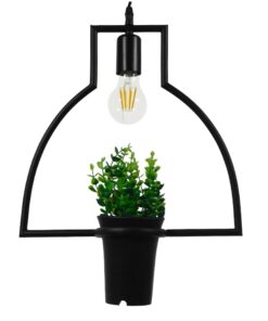 GloboStar® FLOWERPOT 10001209 Μοντέρνο Κρεμαστό Φωτιστικό Οροφής Μονόφωτο 1 x E27 Μαύρο Μεταλλικό με Διακοσμητικό Φυτό Φ34 x Y34cm