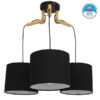 GloboStar® RAMSON 01525 Μοντέρνο Κρεμαστό Φωτιστικό Οροφής Τρίφωτο 3 x E27 Μαύρο με Ξύλο και Υφασμάτινα Καπελα Φ67 x Υ65cm