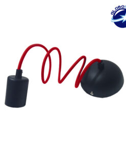 Κρεμαστό Φωτιστικό με Υφασμάτινο Κόκκινο Καλώδιο με Μάυρο Ντουί Ε27 GloboStar 90001