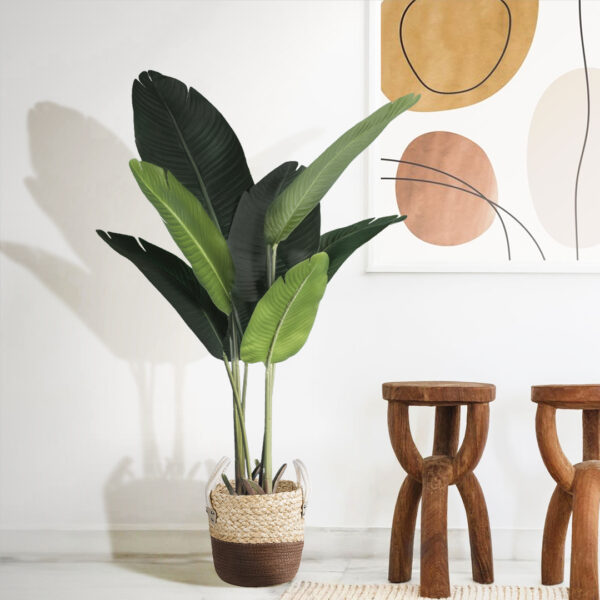 GloboStar® Artificial Garden CAROLINA 20578 Διακοσμητικό Πλεκτό Κασπώ Γλάστρα – Flower Pot Μπεζ με Καφέ και Λευκό Φ23 x Υ23cm