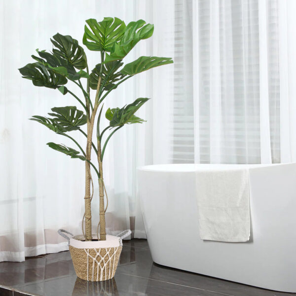 GloboStar® Artificial Garden SARDINIA 20335 ΣΕΤ 3 Διακοσμητικά Πλεκτά Καλάθια – Κασπώ Γλάστρες – Flower Pots Μπεζ με Μακραμέ A:Φ25cm x Υ20cm B:Φ30cm x Υ27cm C:Φ35cm x Υ30cm