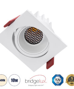 GloboStar® LEO-SQ 60290 Χωνευτό LED Spot Downlight TrimLess Μ8.5xΠ8.5cm 10W 1300lm 38° AC 220-240V IP20 Μ8.5 x Π8.5 x Υ6.6cm – Τετράγωνο – Κινούμενο – Λευκό & Anti-Glare HoneyComb – Φυσικό Λευκό 4500K – Bridgelux COB – 5 Years Warranty