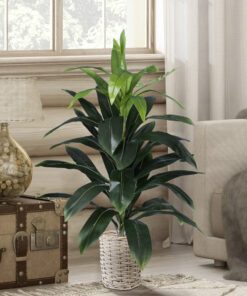 GloboStar® Artificial Garden DOMINGO 20591 Διακοσμητικό Πλεκτό Καλάθι – Κασπώ Γλάστρα – Flower Pot Λευκό με Μπεζ Φ16 x Υ18cm