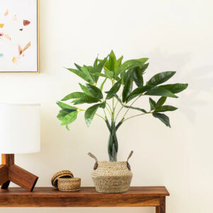 GloboStar® Artificial Garden ANDROS 20315 Διακοσμητικό Πλεκτό Καλάθι – Κασπώ Γλάστρα – Flower Pot Καφέ με Μπεζ Φ18cm x Υ21cm