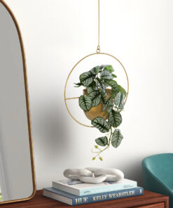 GloboStar® Artificial Garden TILOS 20486 Κρεμαστό Μεταλλικό Κασπώ Γλάστρα – Flower Pot Χρυσό Φ35cm x Υ15cm