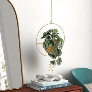 GloboStar® Artificial Garden TILOS 20486 Κρεμαστό Μεταλλικό Κασπώ Γλάστρα – Flower Pot Χρυσό Φ35cm x Υ15cm