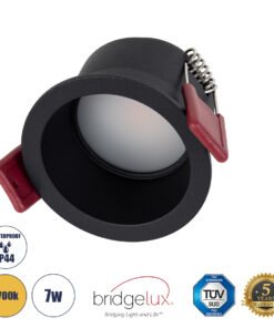 GloboStar® IP 60343 Χωνευτό LED Spot Downlight TrimLess Μπάνιου & WC Φ6.6cm 7W 700lm 45° AC 220-240V IP44 Φ6.6 x Υ5.3cm – Στρόγγυλο – Μαύρο – Θερμό Λευκό 2700K – Bridgelux COB – TÜV Certified Driver – 5 Years Warranty