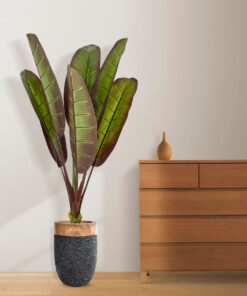 GloboStar® Artificial Garden BELLAGIO 20744 Επιδαπέδιο Πολυεστερικό Τσιμεντένιο Κασπώ Γλάστρα – Flower Pot Μαύρο με Καφέ Φ39 x Υ52cm